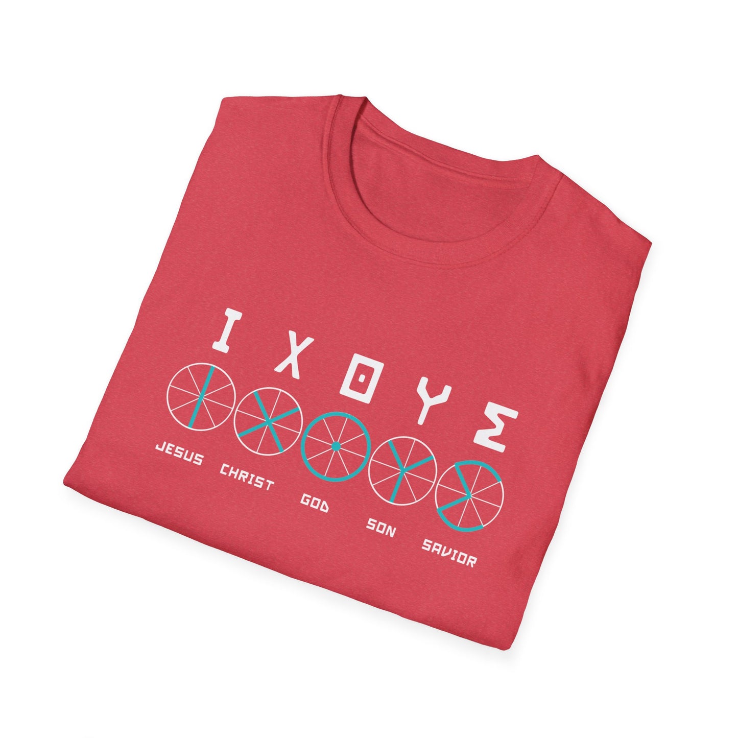 Christian Wheel Unisex T-Shirt - ΙΧΘΥΣ Greek Translated Design - Biblical Quote Shirt, Christian Fashion, Christian Gift