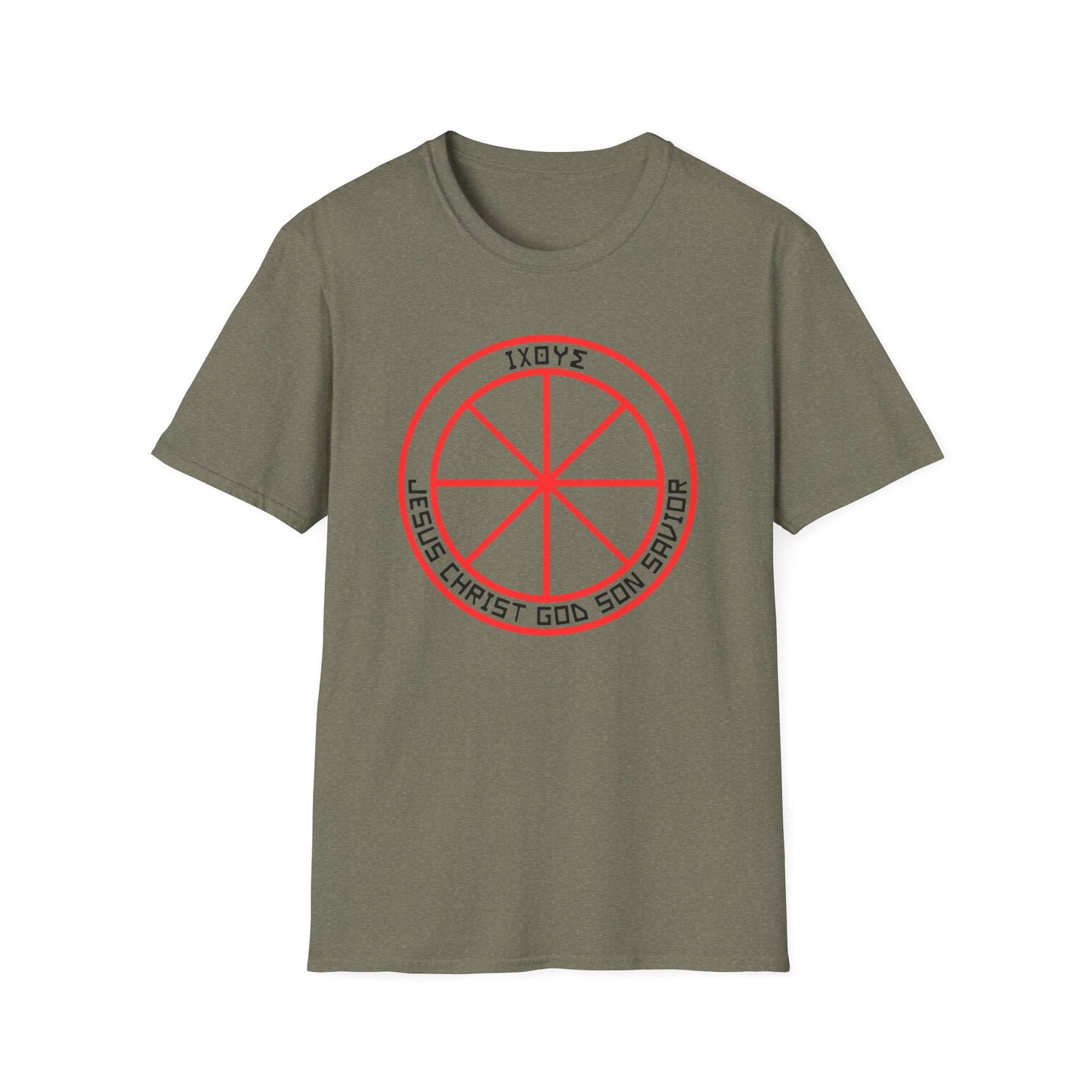 Christian Wheel T-Shirt with Greek Translation of Jesus Christ, Son of God, Savior Design - Christian shirt, Christianity symbol, Faith apparel