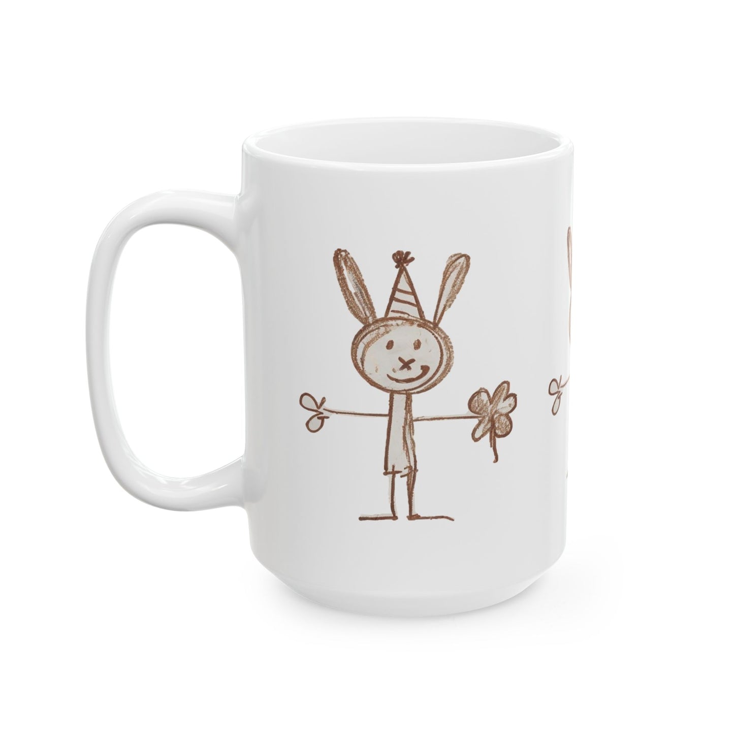 Childlike Bunny Mug, Adorable Rabbit Cup, Playful Animal Coffee Mug, Cute Bunny Tea Mug, Whimsical Ceramic Mug - Animal Mug, Brown Crayon Drawing, Bunny Mug