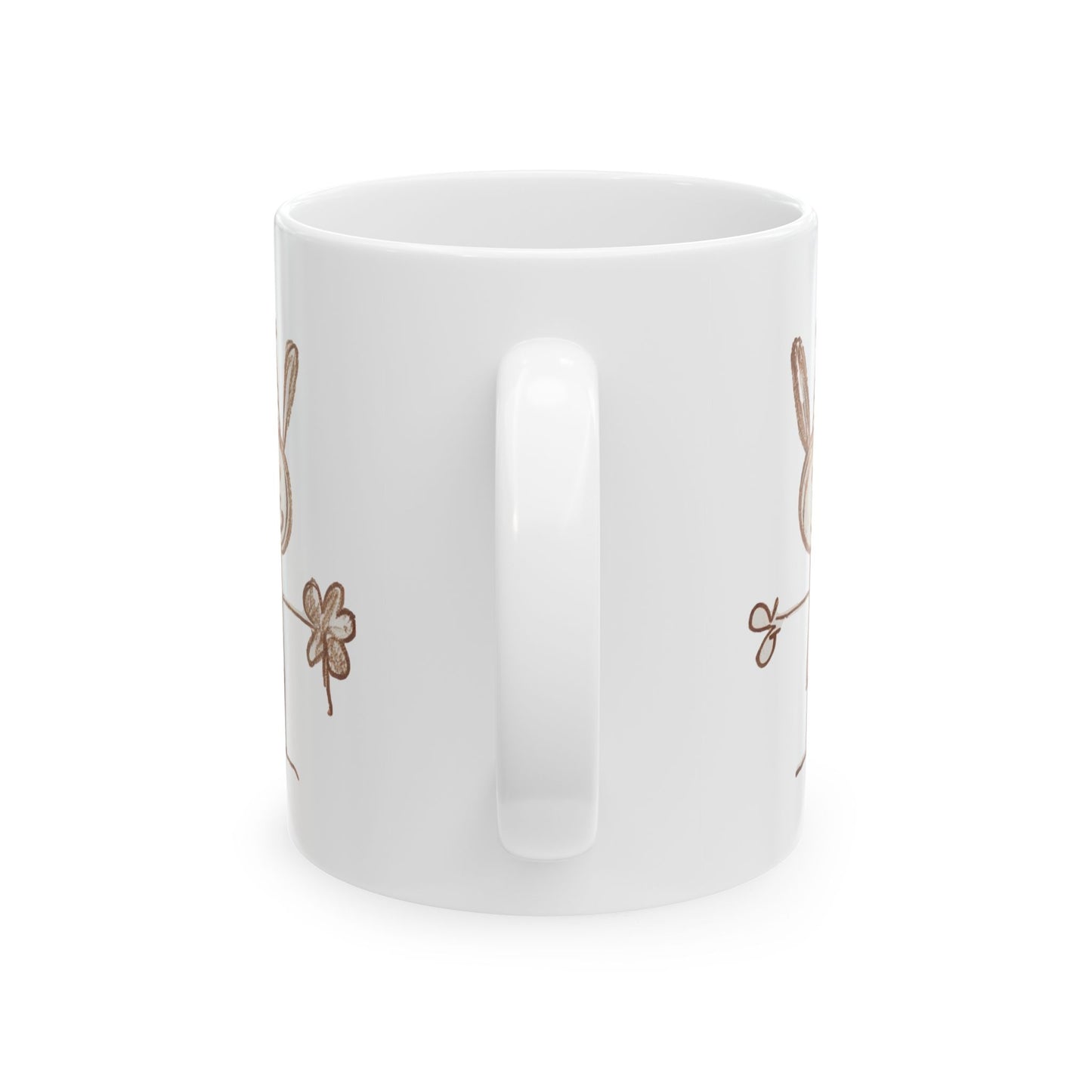 Childlike Bunny Mug, Adorable Rabbit Cup, Playful Animal Coffee Mug, Cute Bunny Tea Mug, Whimsical Ceramic Mug - Animal Mug, Brown Crayon Drawing, Bunny Mug