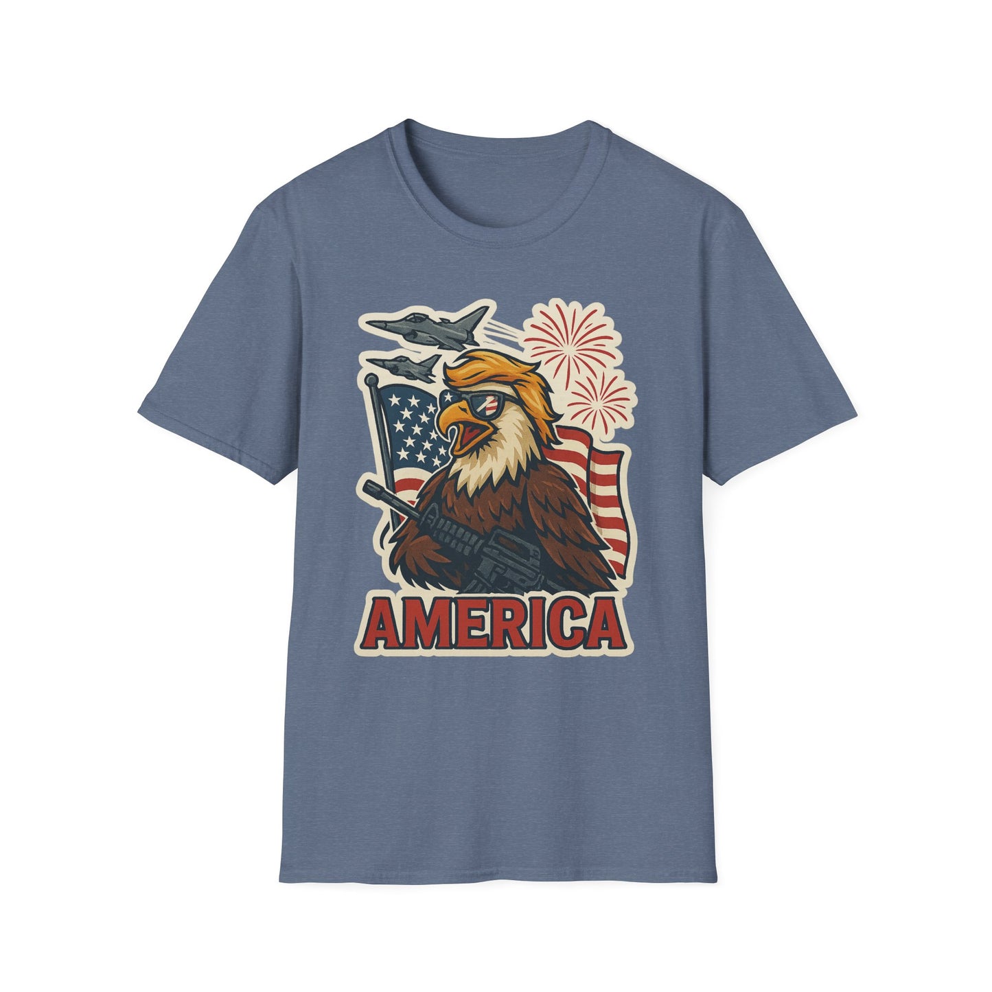 Patriotic T-Shirt with America Jets and Eagle Design - Air Force Jets Tee, American Eagles, American Flag Shirt