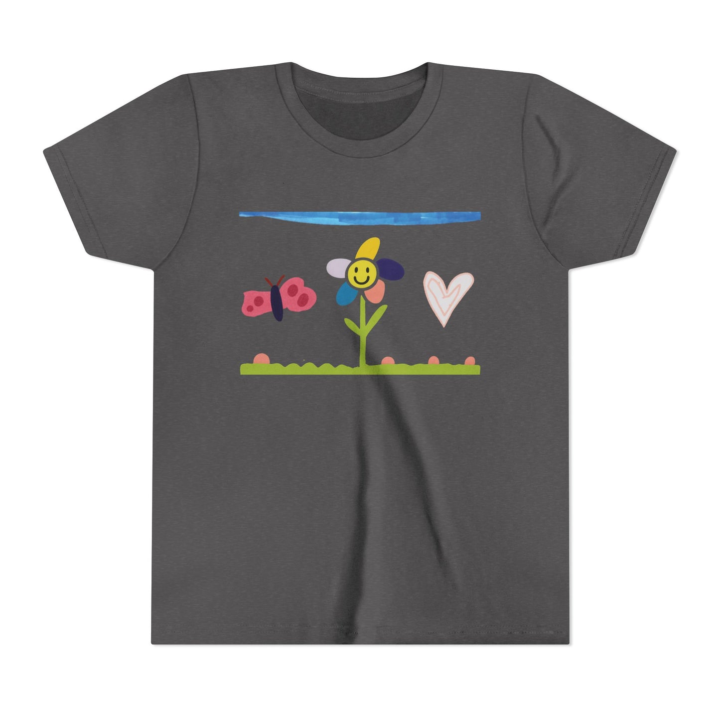 Kids Tee Whimsical Flower Heart Butterfly - 5 Year Old Artist, Butterfly Print, Child Artist