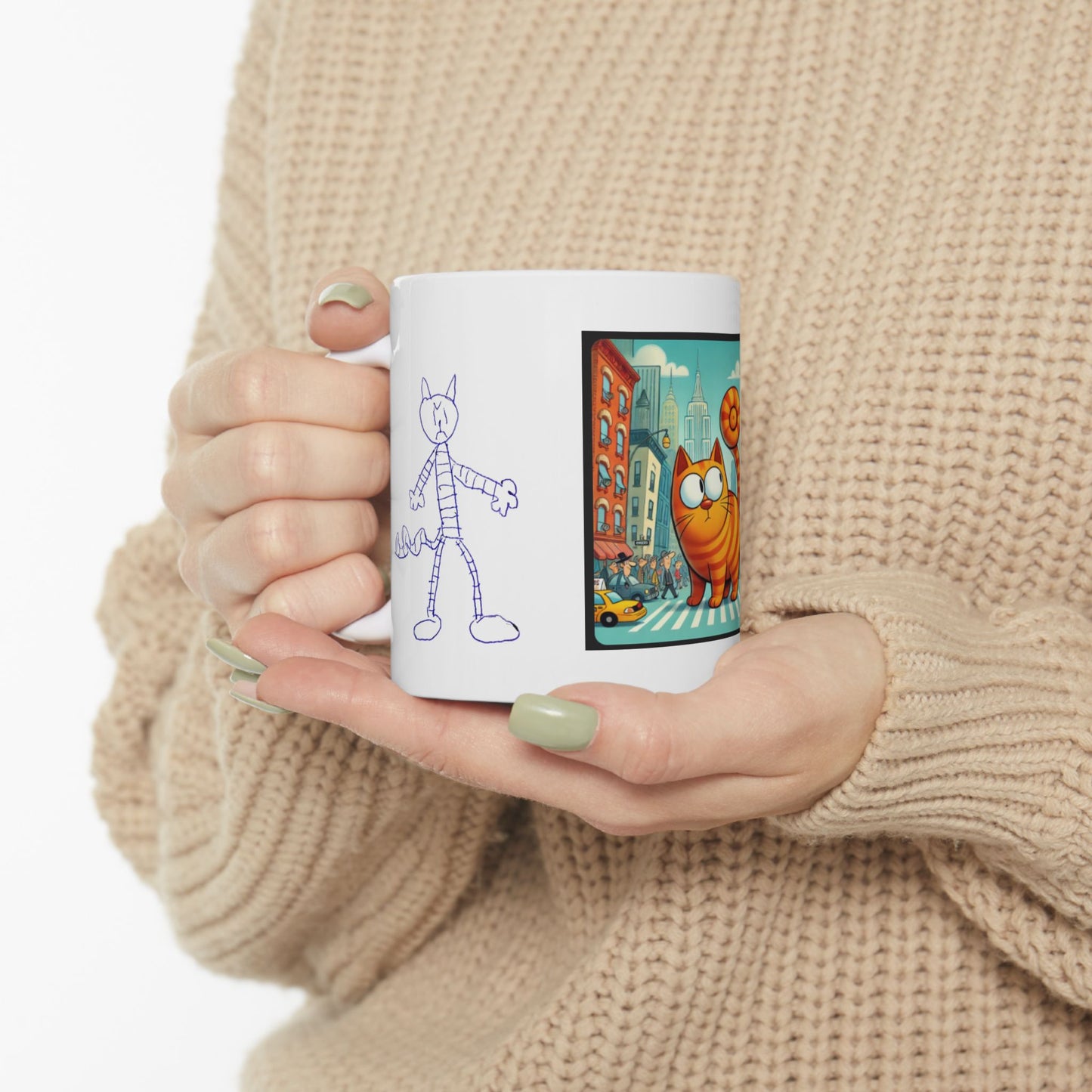 Mug - Big City Cat and big Kid's Cat Sketch Ceramic Mug (11oz, 15oz) - Big city, Cat sketch, Cat themed mug