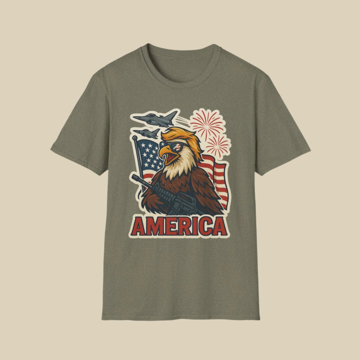 Patriotic T-Shirt with America Jets and Eagle Design - Air Force Jets Tee, American Eagles, American Flag Shirt