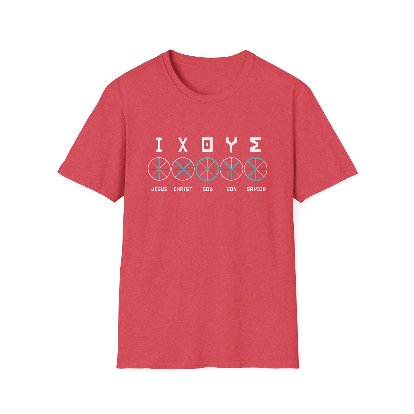 Christian Wheel Unisex T-Shirt - ΙΧΘΥΣ Greek Translated Design - Biblical Quote Shirt, Christian Fashion, Christian Gift