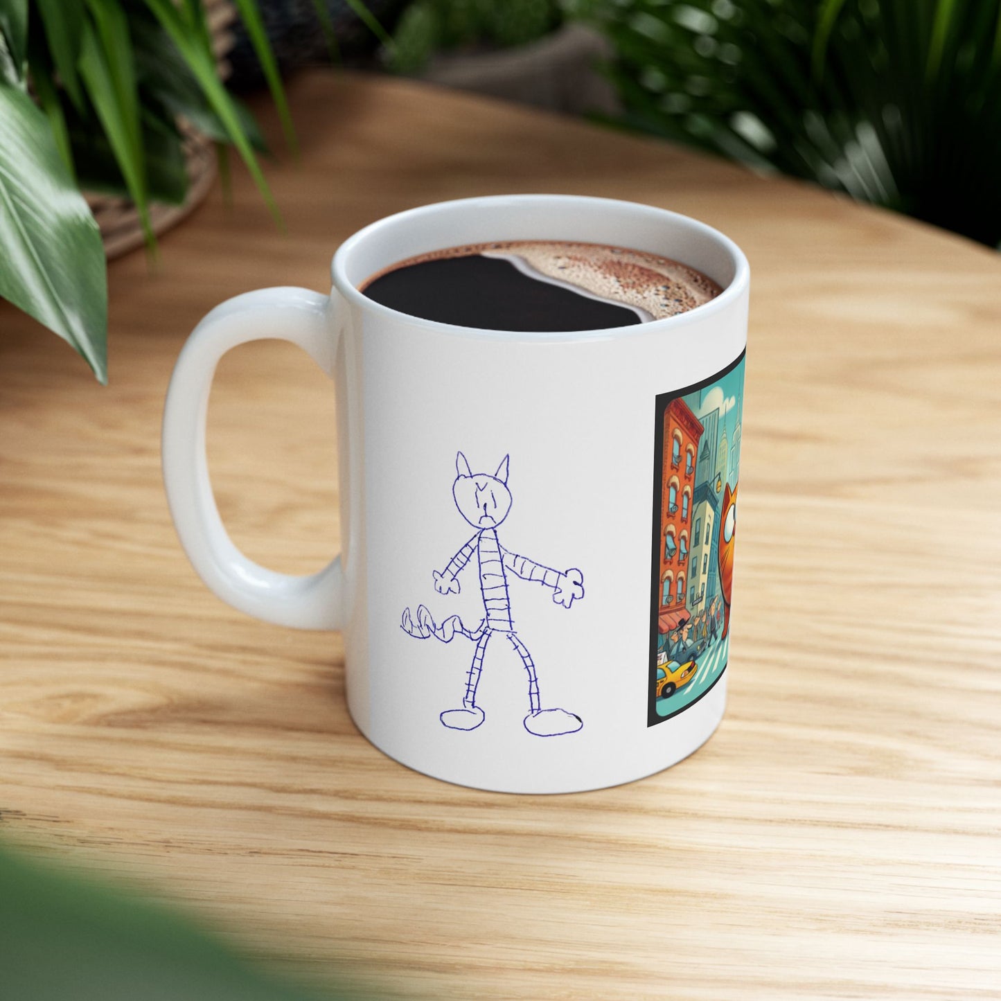 Mug - Big City Cat and big Kid's Cat Sketch Ceramic Mug (11oz, 15oz) - Big city, Cat sketch, Cat themed mug