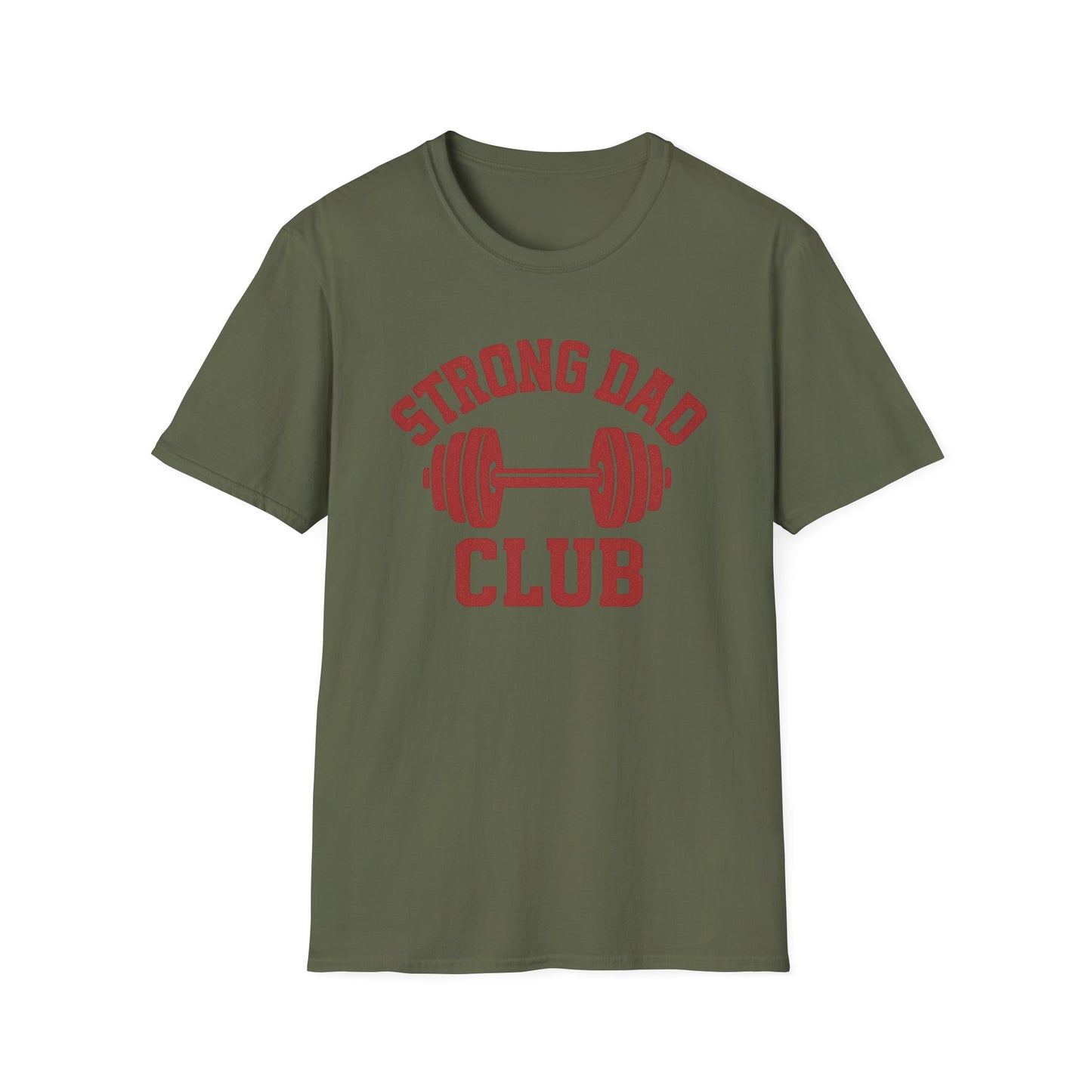 T-Shirt Gym Dad 'Strong Dad Club' Barbell Emblem Athletic Tee - Athletic Dad, Barbell Design, Barbell Emblem