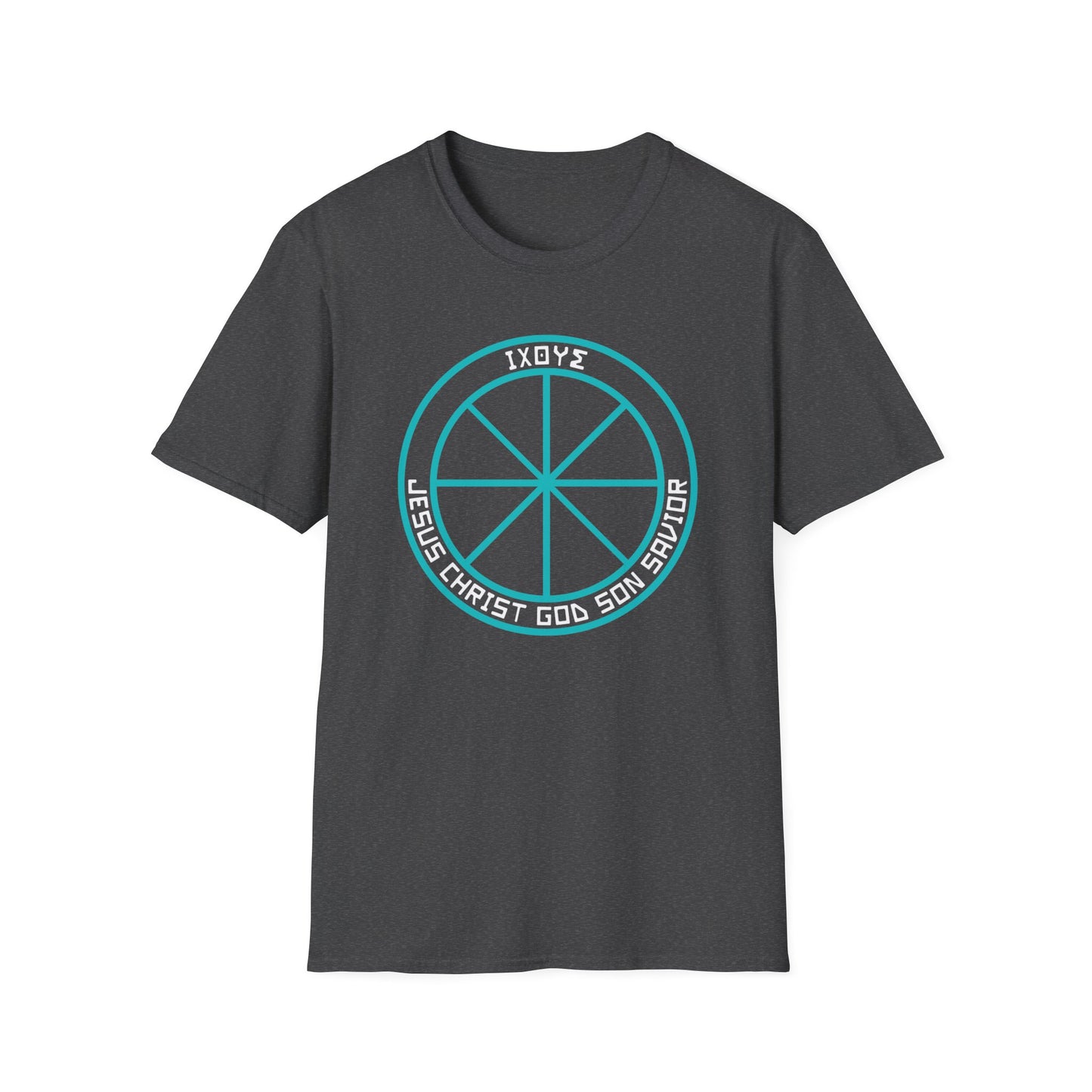 Christian Wheel T-Shirt with Greek Translation of Jesus Christ, Son of God, Savior Design - Christian shirt, Christianity symbol, Faith apparel