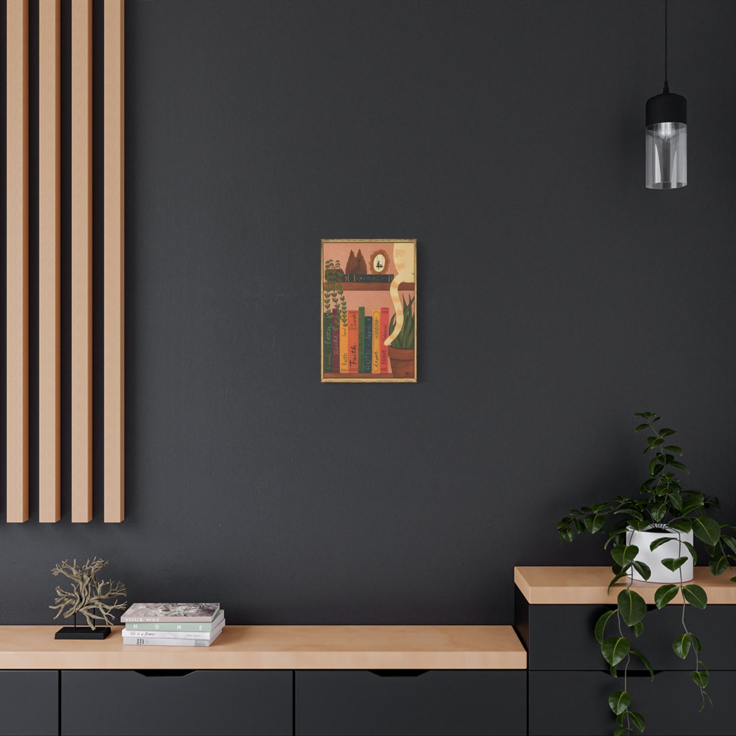 Canvas Wall Art - Cat on a Bookshelf Painting Faith Women in the Bible - Bookshelf Art, Cat Art, Cat Decor