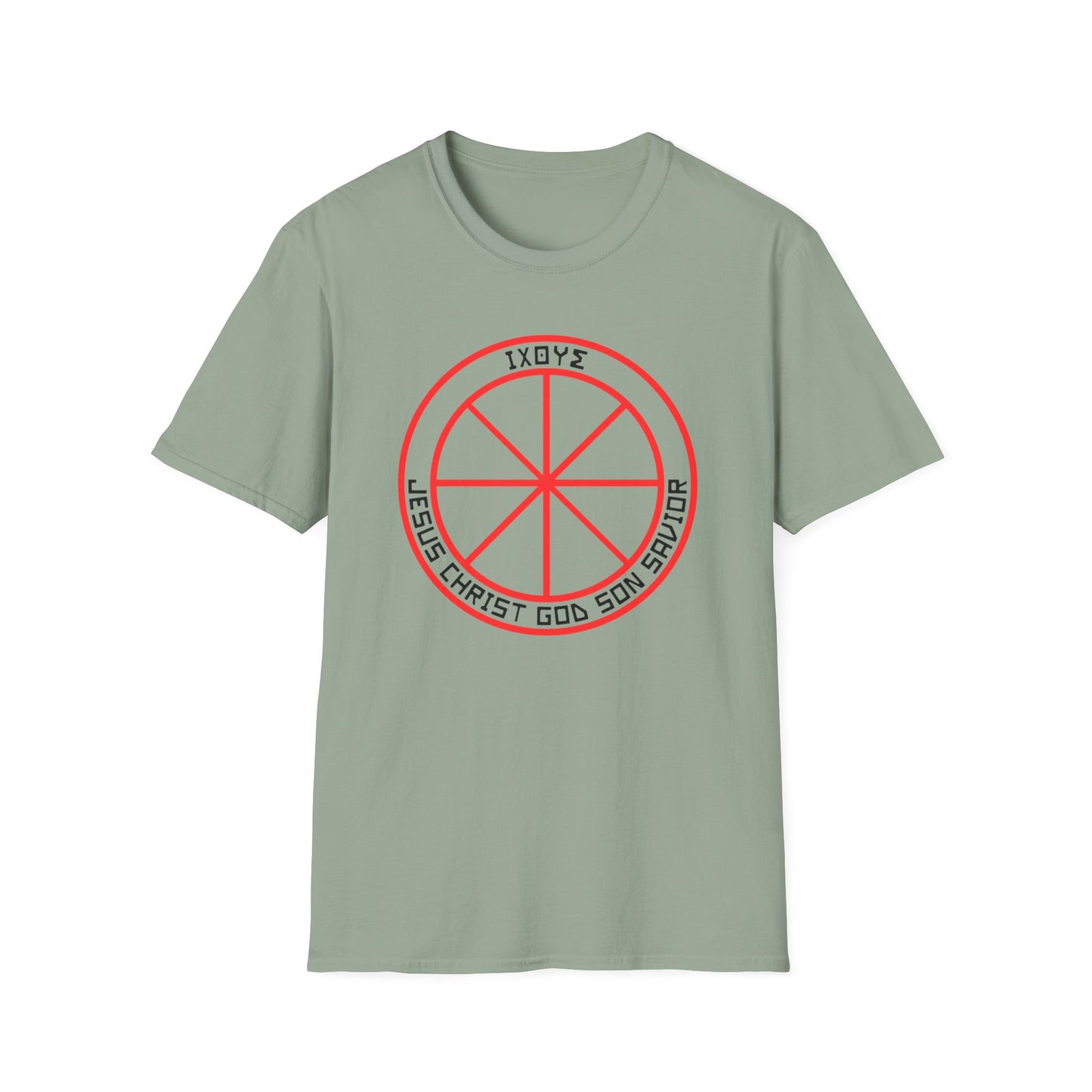 Christian Wheel T-Shirt with Greek Translation of Jesus Christ, Son of God, Savior Design - Christian shirt, Christianity symbol, Faith apparel