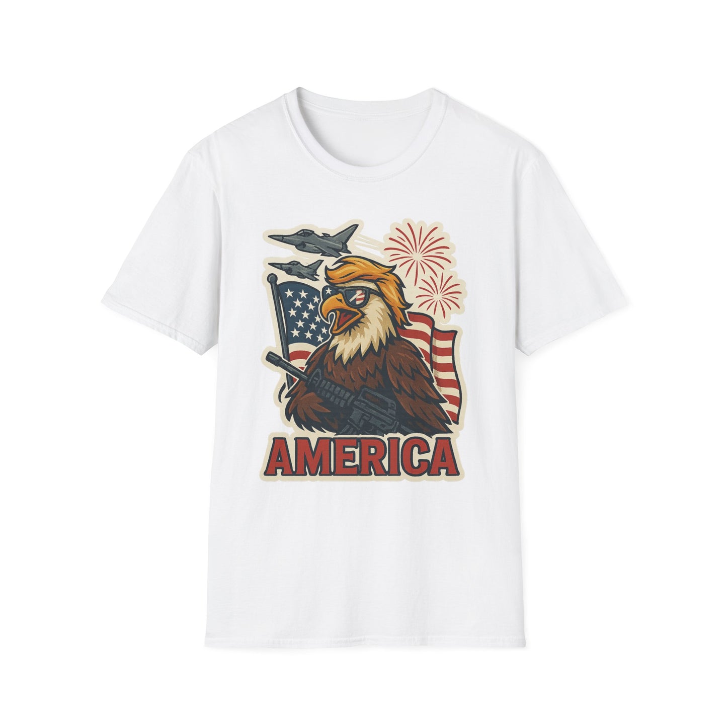 Patriotic T-Shirt with America Jets and Eagle Design - Air Force Jets Tee, American Eagles, American Flag Shirt