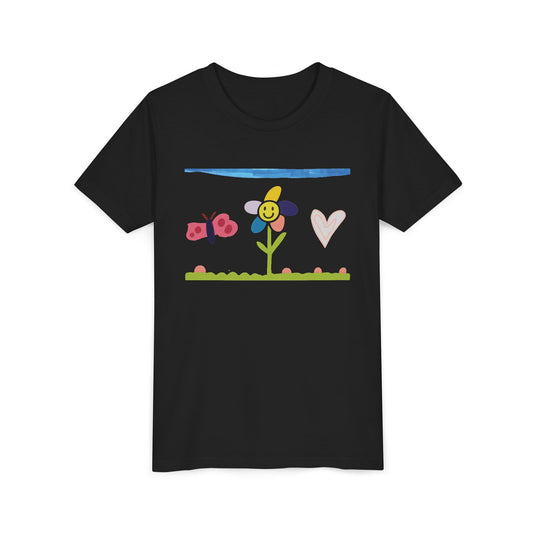 Kids Tee Whimsical Flower Heart Butterfly - 5 Year Old Artist, Butterfly Print, Child Artist