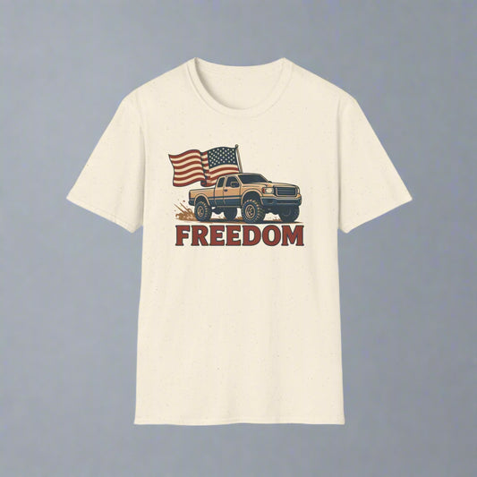 T-Shirt with American Freedom Pickup Truck Design - 4th of July Outfit, American Dream Shirt, American Pride Shirt