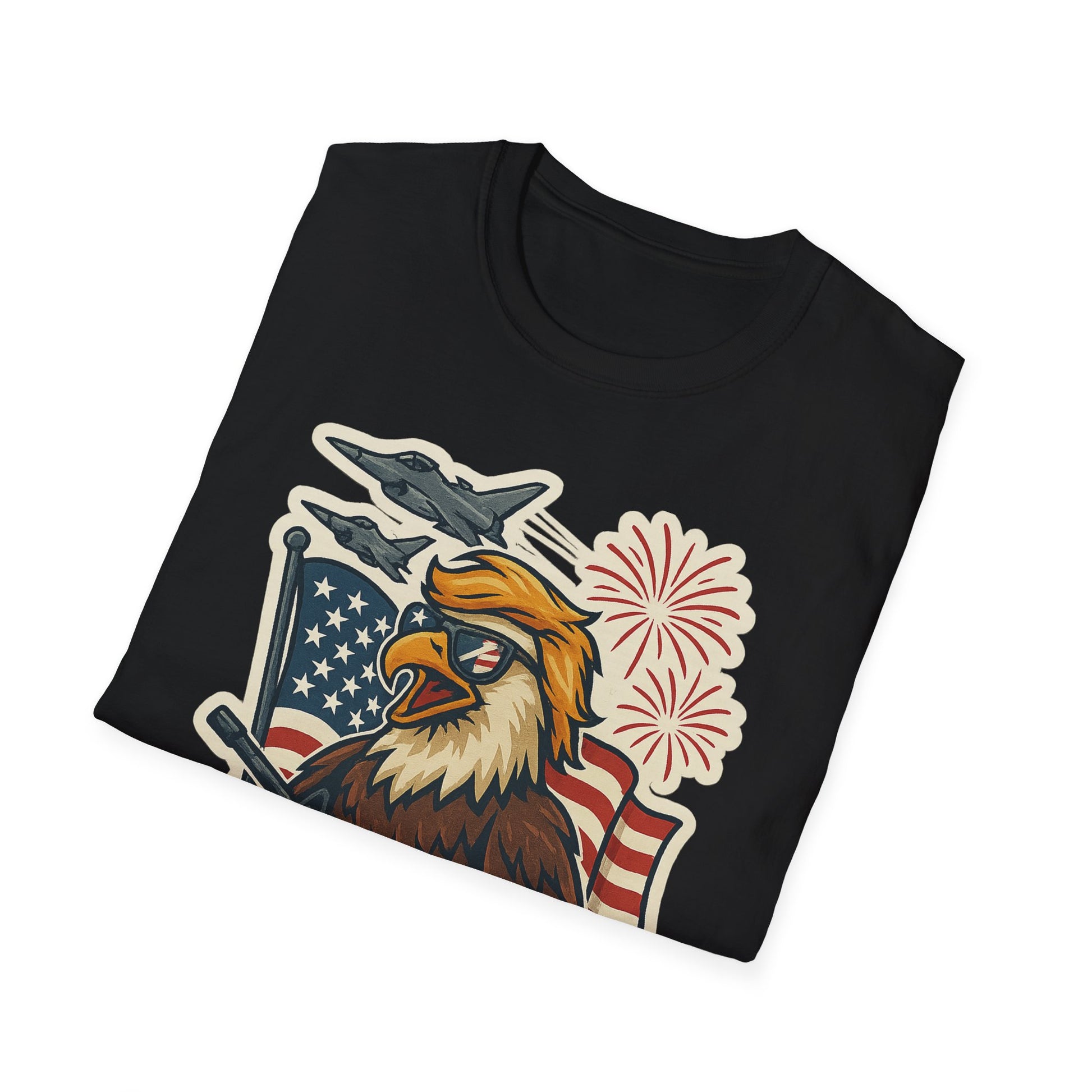 Patriotic T-Shirt with America Jets and Eagle Design - Air Force Jets Tee, American Eagles, American Flag Shirt
