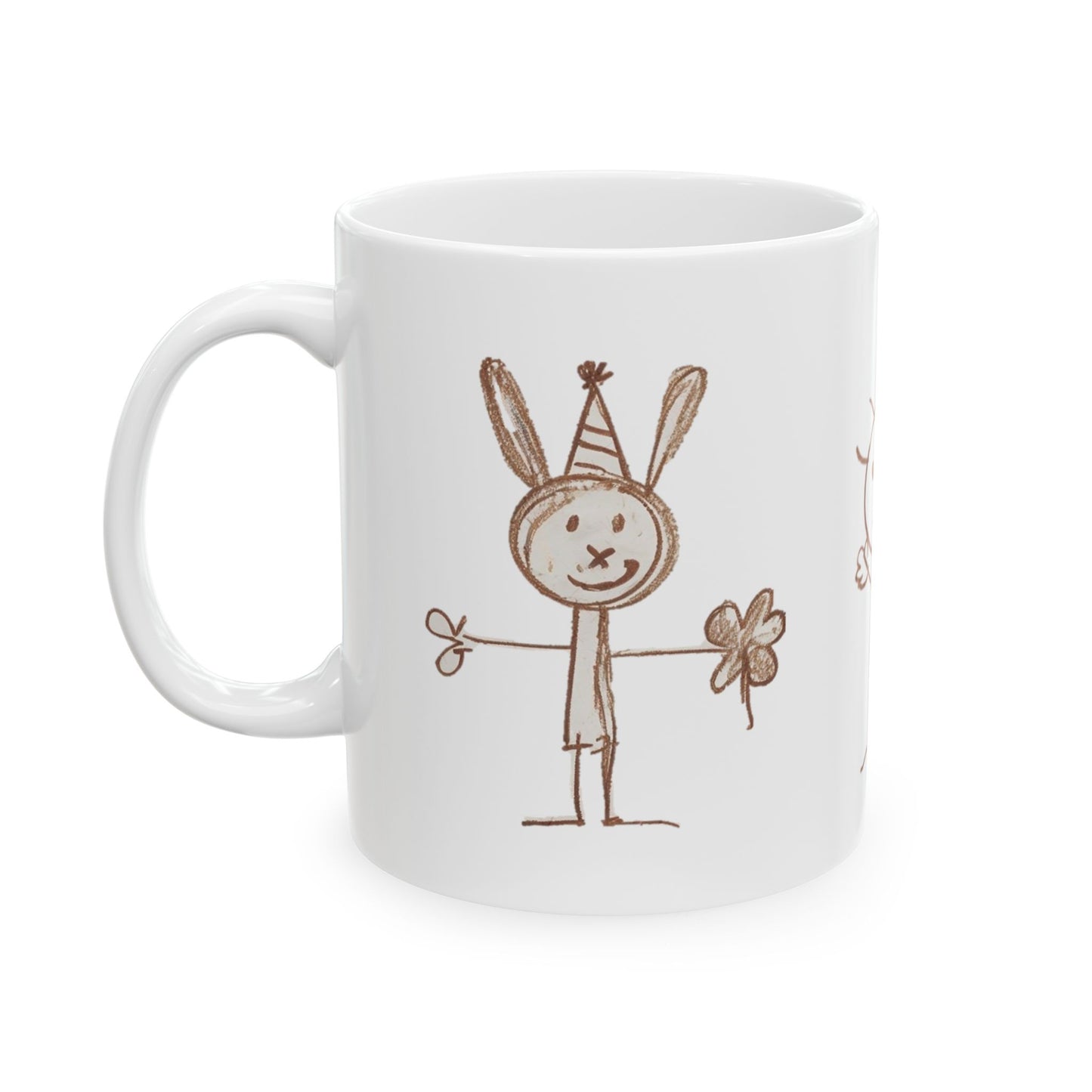 Childlike Bunny Mug, Adorable Rabbit Cup, Playful Animal Coffee Mug, Cute Bunny Tea Mug, Whimsical Ceramic Mug