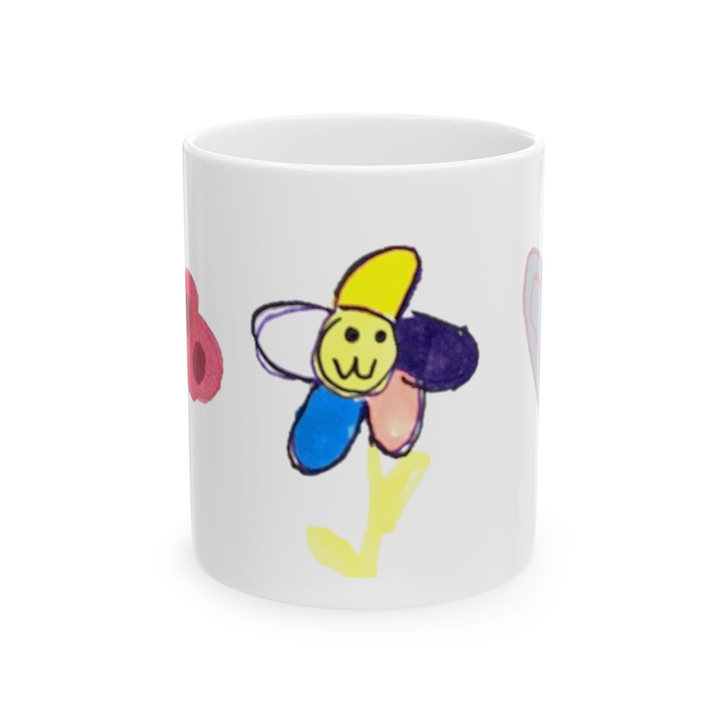 Mug - Whimsical Flower Heart Butterfly Drawn by 5 Year Old Girl