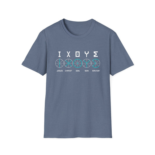 Christian Wheel Unisex T-Shirt - ΙΧΘΥΣ Greek Translated Design - Biblical Quote Shirt, Christian Fashion, Christian Gift