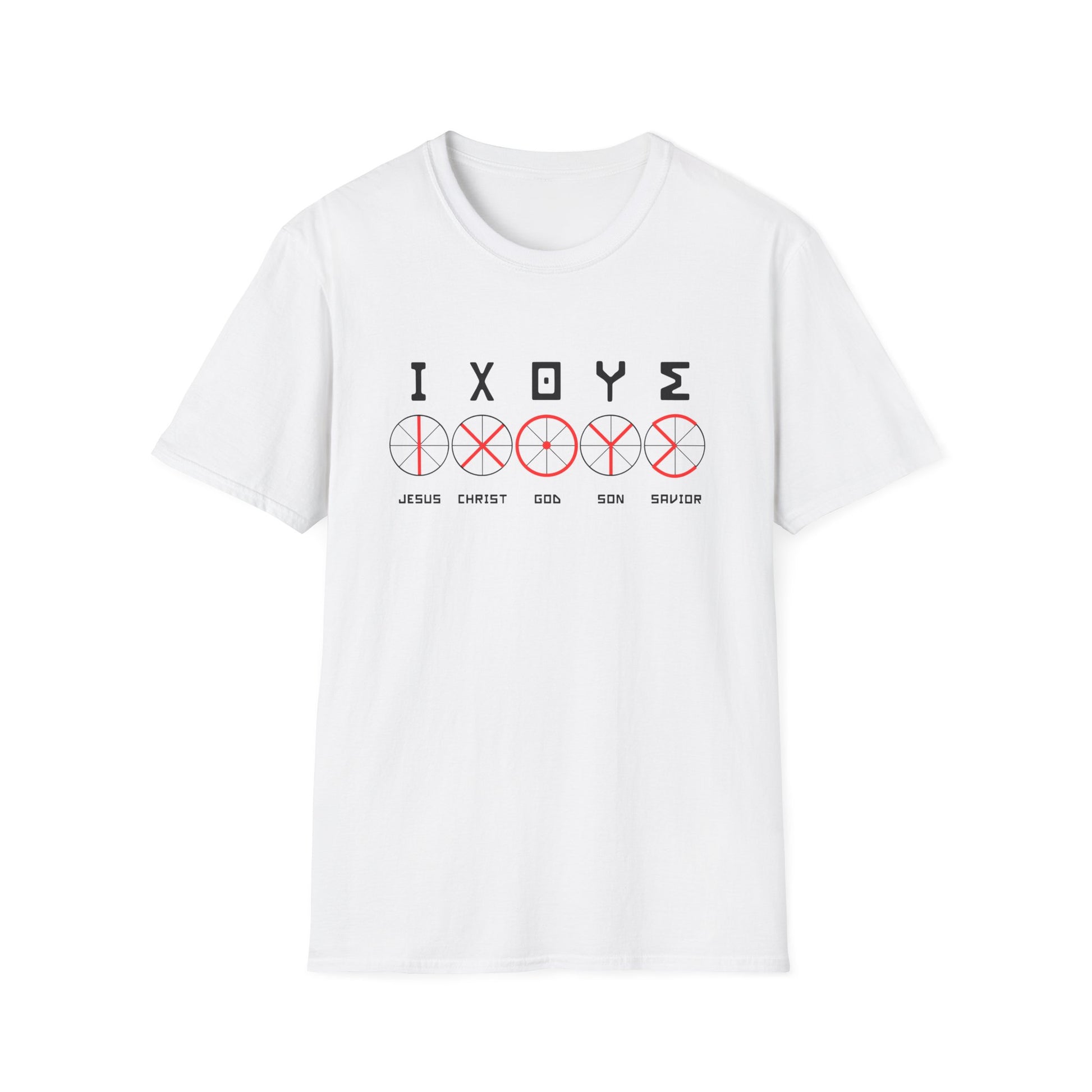 Christian Wheel Unisex T-Shirt - ΙΧΘΥΣ Greek Translated Design - Biblical Quote Shirt, Christian Fashion, Christian Gift