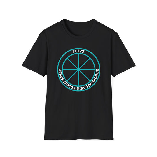 Christian Wheel T-Shirt with Greek Translation of Jesus Christ, Son of God, Savior Design - Christian shirt, Christianity symbol, Faith apparel