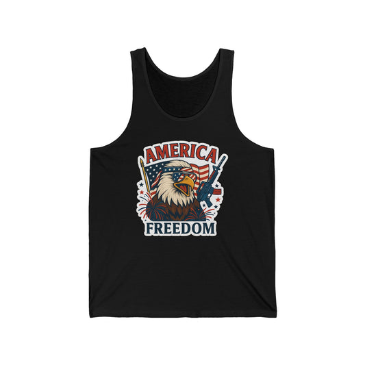 Tank Top - Patriotic America Freedom Eagle Flag Rifle Sunglasses Fireworks - 4th of July tank, Eagle and flag top, Freedom themed tank