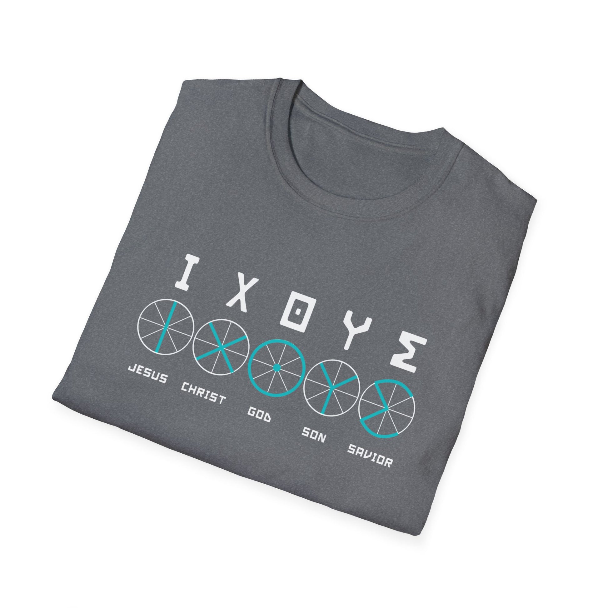 Christian Wheel Unisex T-Shirt - ΙΧΘΥΣ Greek Translated Design - Biblical Quote Shirt, Christian Fashion, Christian Gift