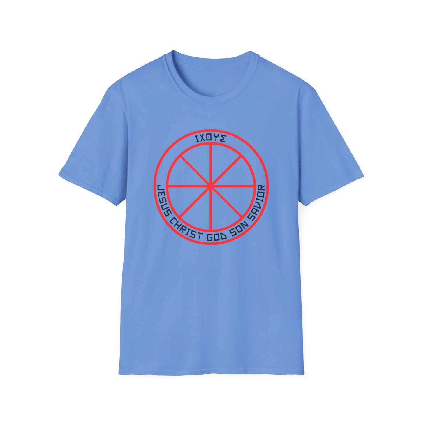 Christian Wheel T-Shirt with Greek Translation of Jesus Christ, Son of God, Savior Design - Christian shirt, Christianity symbol, Faith apparel