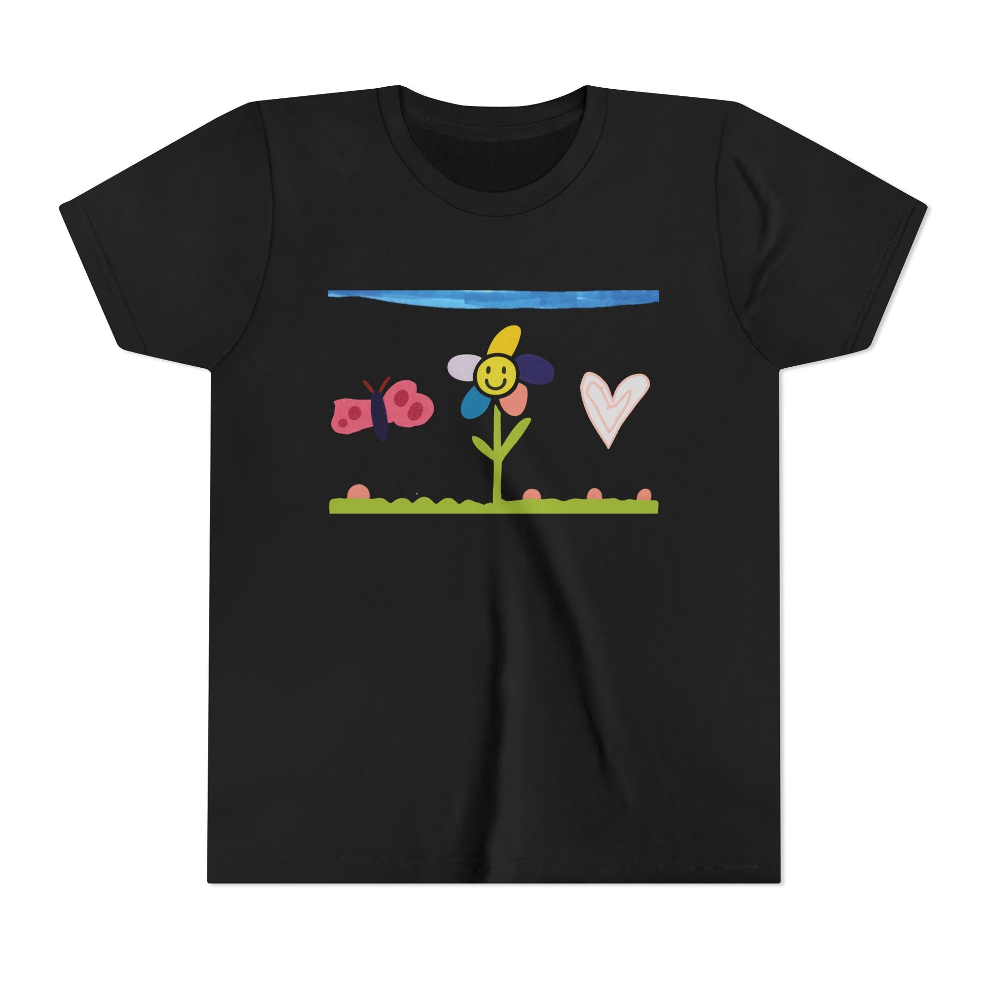 Kids Tee Whimsical Flower Heart Butterfly - 5 Year Old Artist, Butterfly Print, Child Artist