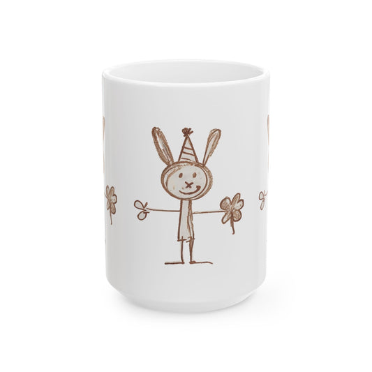 Childlike Bunny Mug, Adorable Rabbit Cup, Playful Animal Coffee Mug, Cute Bunny Tea Mug, Whimsical Ceramic Mug