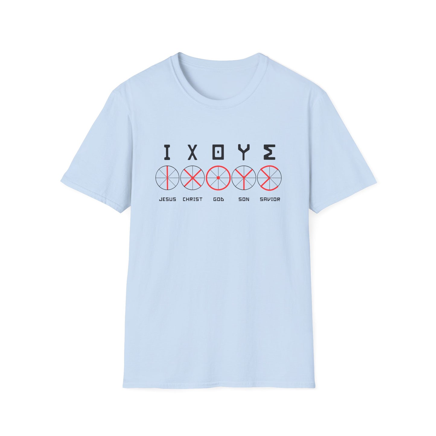 Christian Wheel Unisex T-Shirt - ΙΧΘΥΣ Greek Translated Design - Biblical Quote Shirt, Christian Fashion, Christian Gift