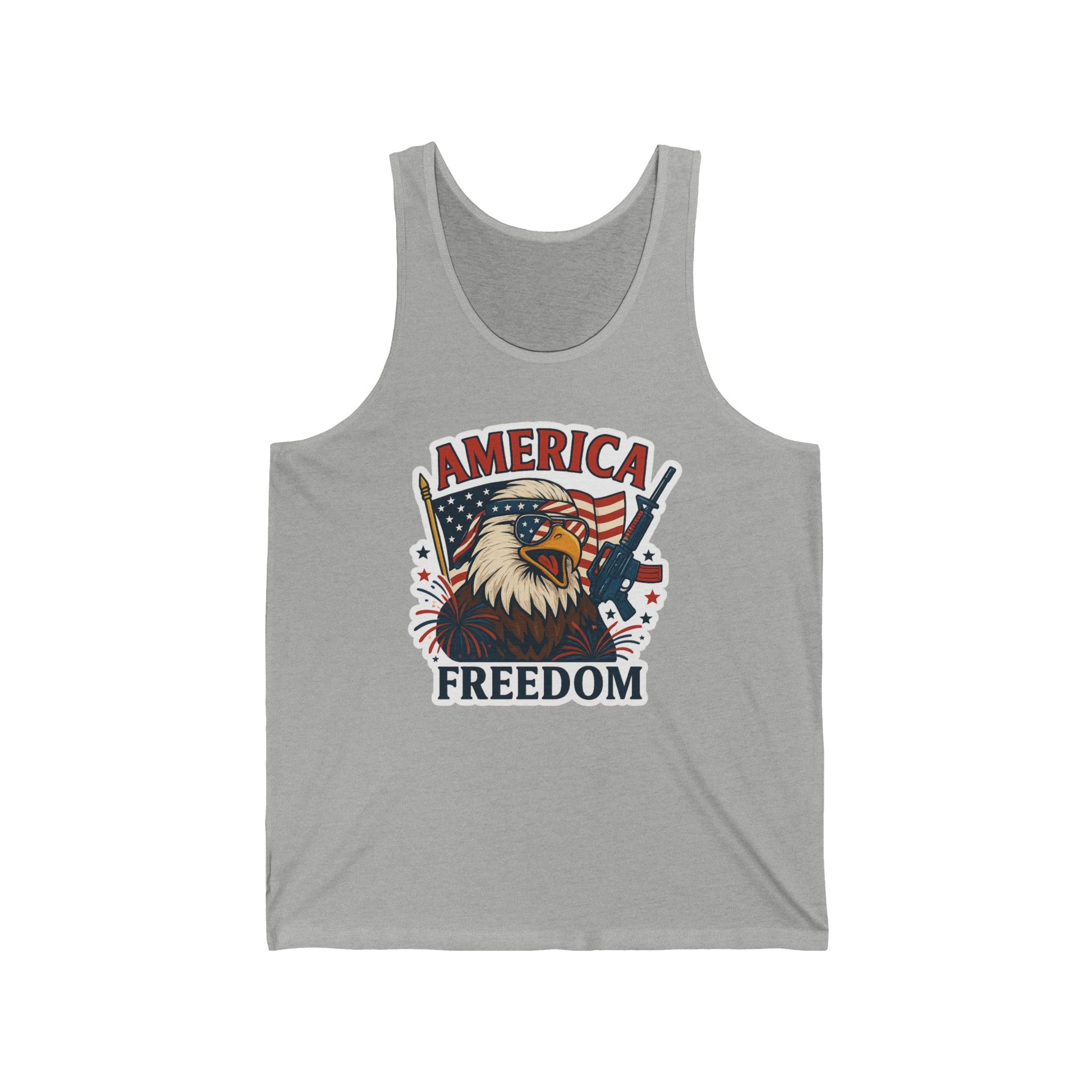 Tank Top - Patriotic America Freedom Eagle Flag Rifle Sunglasses Fireworks - 4th of July tank, Eagle and flag top, Freedom themed tank
