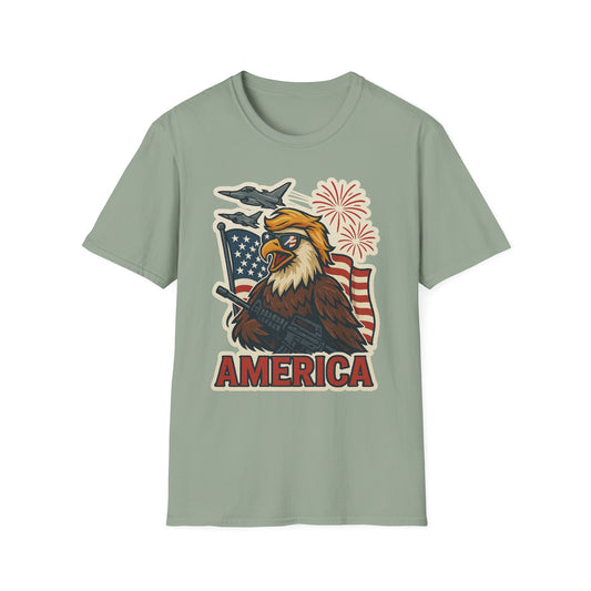 Patriotic T-Shirt with America Jets and Eagle Design - Air Force Jets Tee, American Eagles, American Flag Shirt