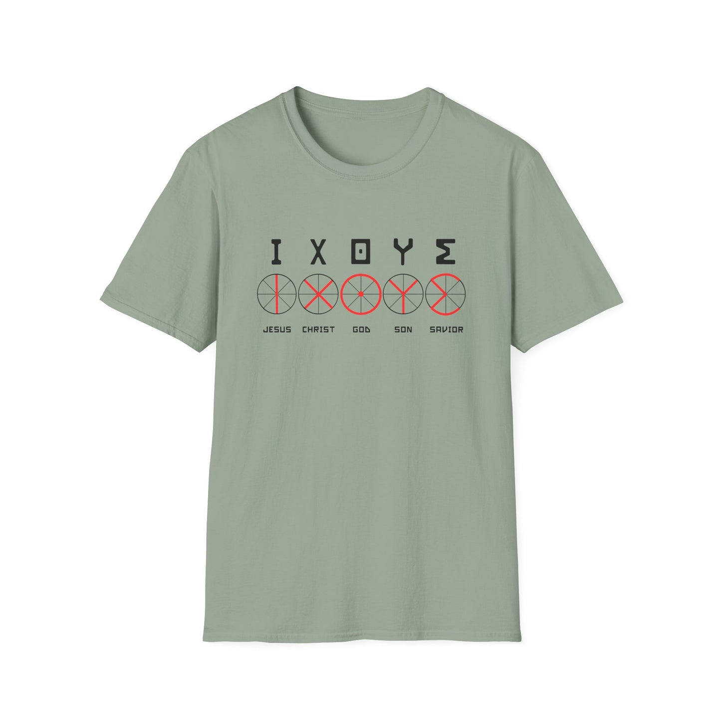 Christian Wheel Unisex T-Shirt - ΙΧΘΥΣ Greek Translated Design - Biblical Quote Shirt, Christian Fashion, Christian Gift