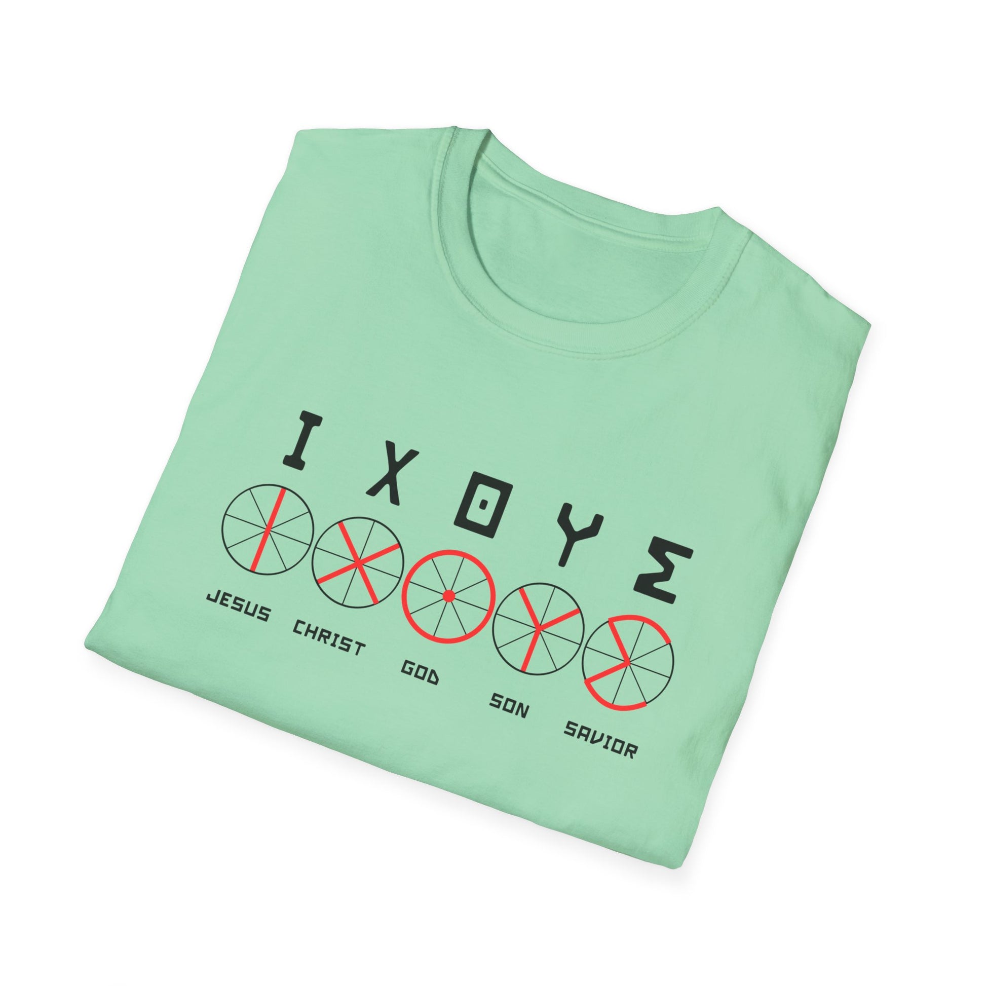 Christian Wheel Unisex T-Shirt - ΙΧΘΥΣ Greek Translated Design - Biblical Quote Shirt, Christian Fashion, Christian Gift