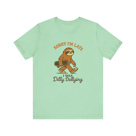 Dilly Dallying Sloth Skateboarding Tee - animal graphic tee, casual wear, cool tees