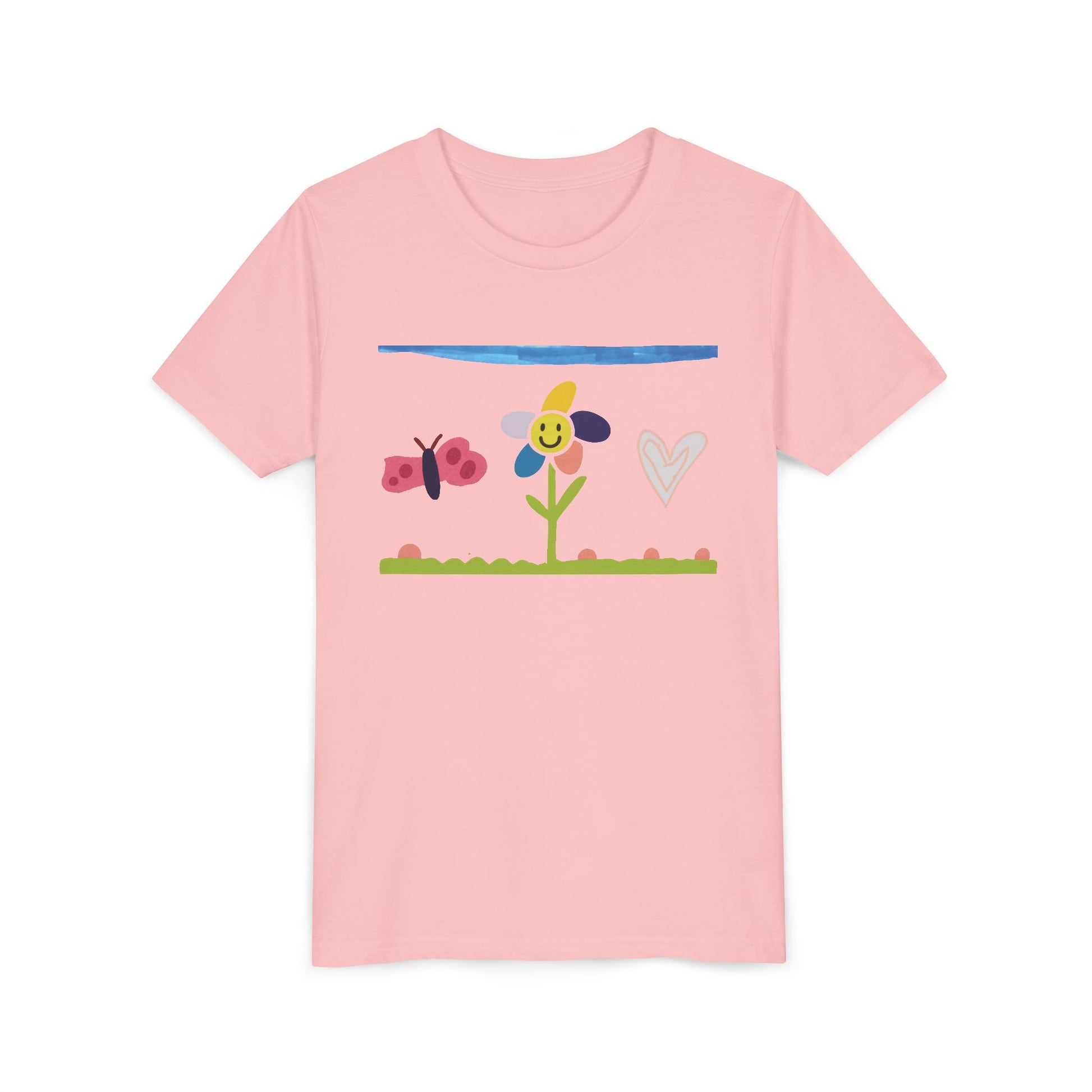 Kids Tee Whimsical Flower Heart Butterfly - 5 Year Old Artist, Butterfly Print, Child Artist