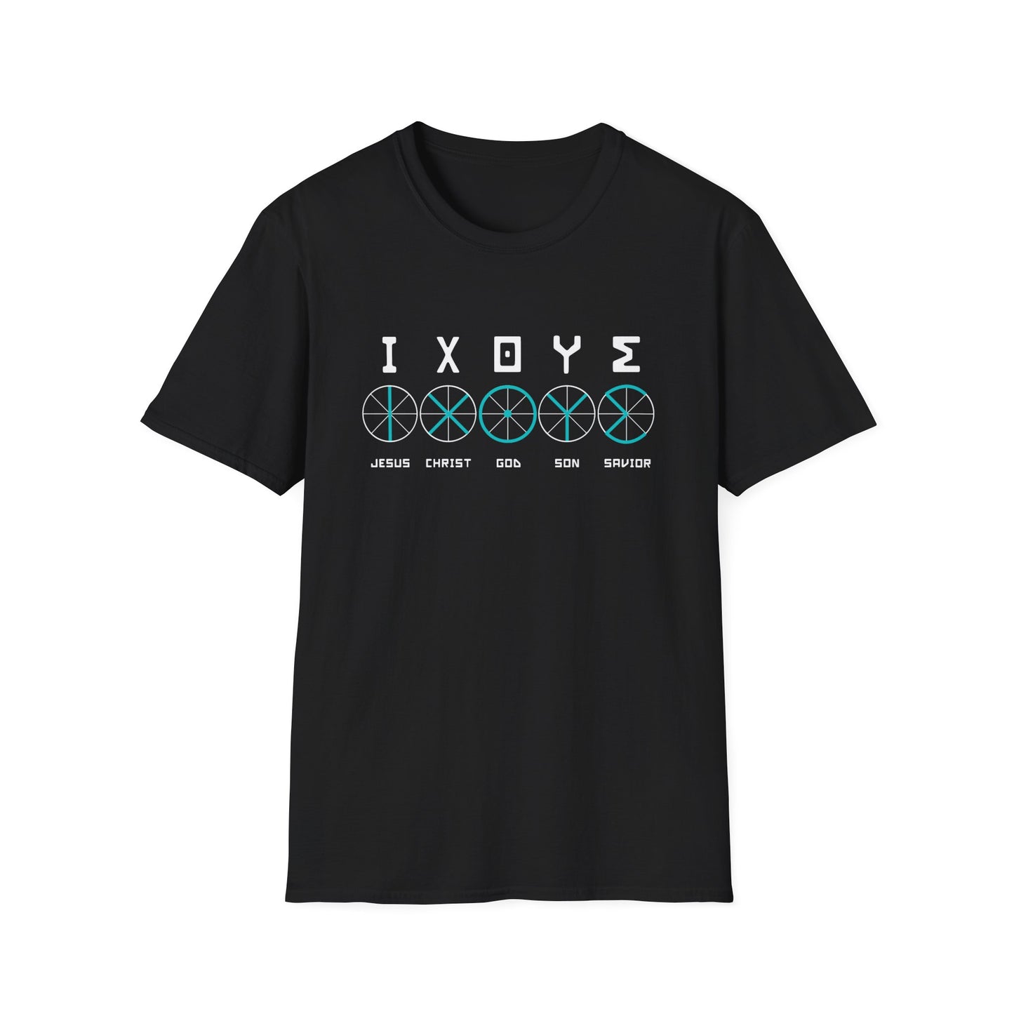 Christian Wheel Unisex T-Shirt - ΙΧΘΥΣ Greek Translated Design - Biblical Quote Shirt, Christian Fashion, Christian Gift