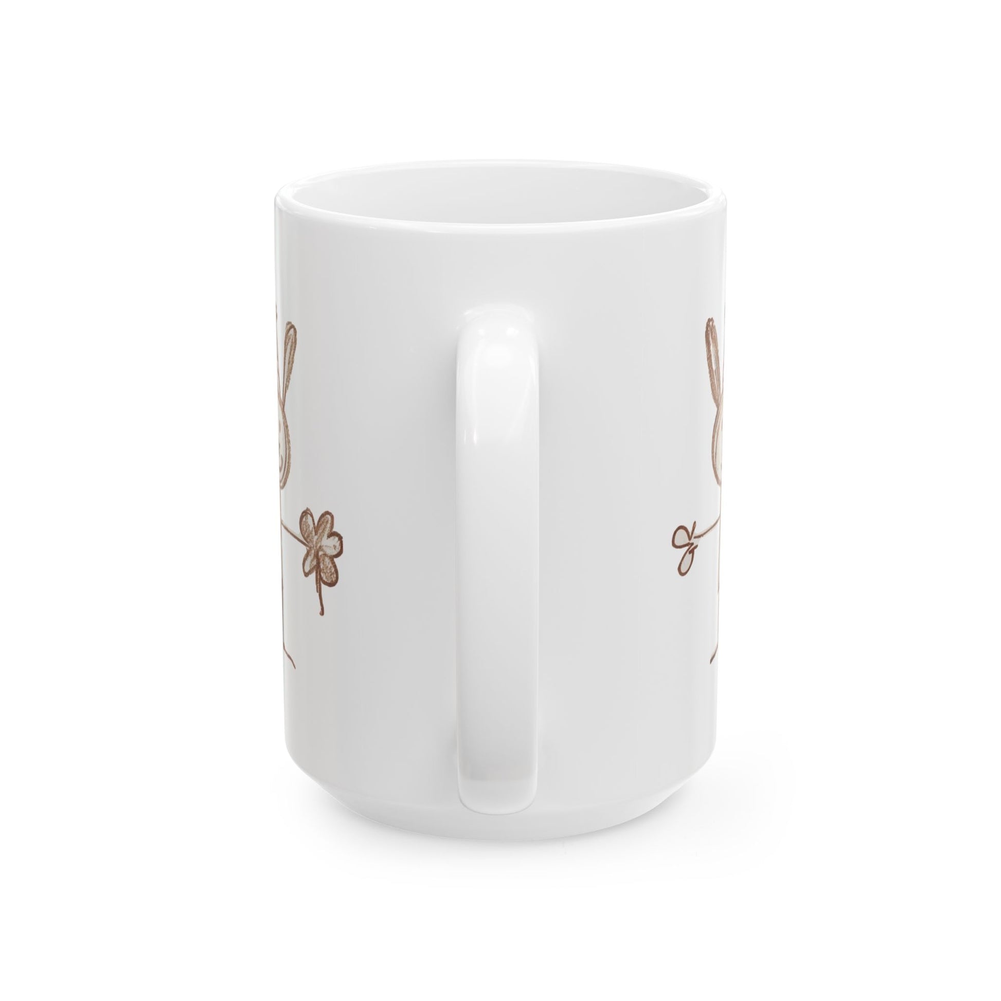 Childlike Bunny Mug, Adorable Rabbit Cup, Playful Animal Coffee Mug, Cute Bunny Tea Mug, Whimsical Ceramic Mug - Animal Mug, Brown Crayon Drawing, Bunny Mug