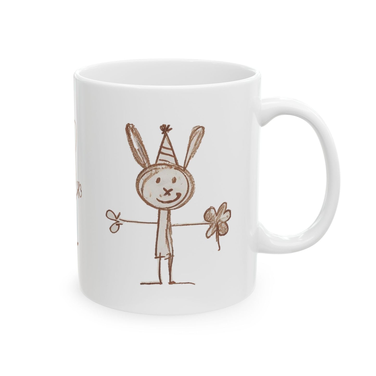 Childlike Bunny Mug, Adorable Rabbit Cup, Playful Animal Coffee Mug, Cute Bunny Tea Mug, Whimsical Ceramic Mug