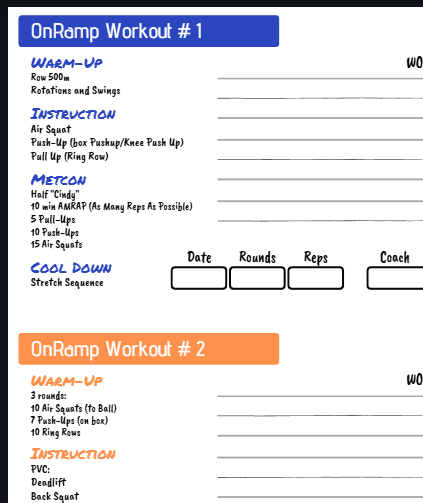 OnRamp booklet - Six Functional Fitness (xFit) WODs