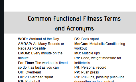 OnRamp booklet - Six Functional Fitness (xFit) WODs